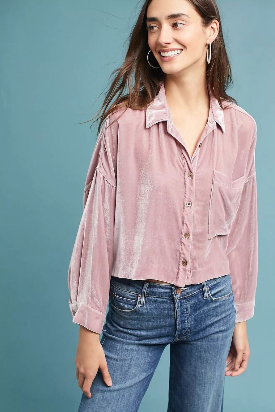 Mara Hoffman Inez Velvet Cropped Button Down Shirt